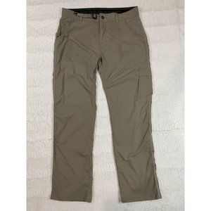 Prana Stretch Zion II Pants Mens 35x32 Tan Lightweight Hiking Belted Roll Up